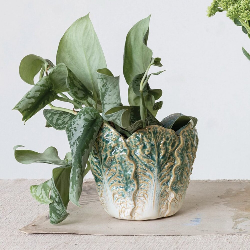 Stoneware Cabbage Shaped Planter